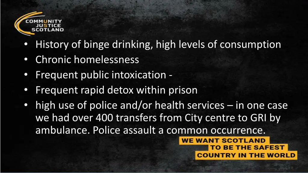 history of binge drinking high levels