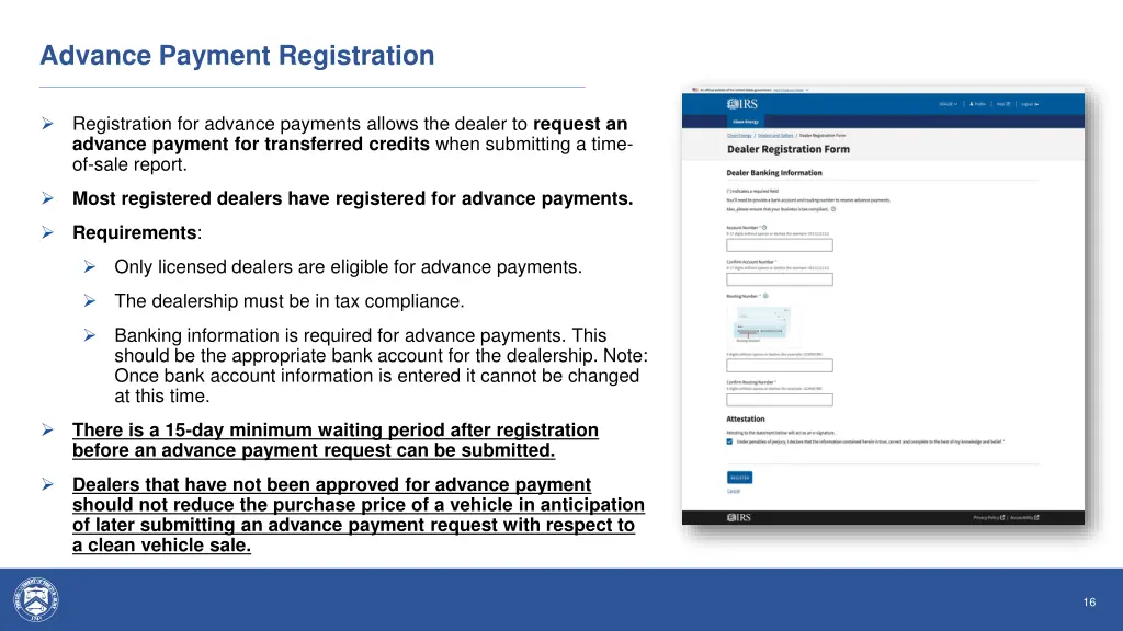 advance payment registration