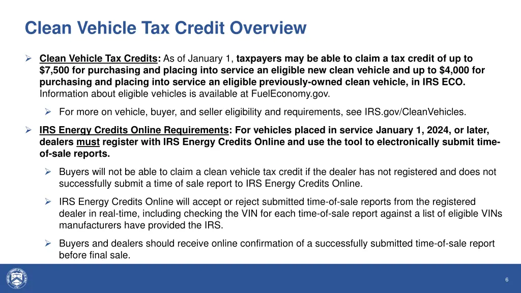 clean vehicle tax credit overview