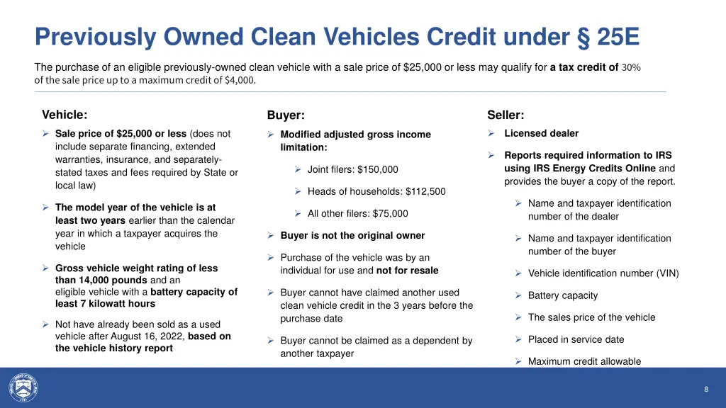 previously owned clean vehicles credit under 25e