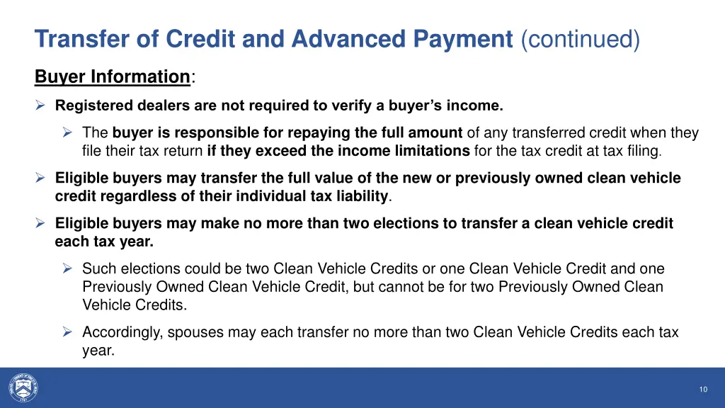 transfer of credit and advanced payment continued