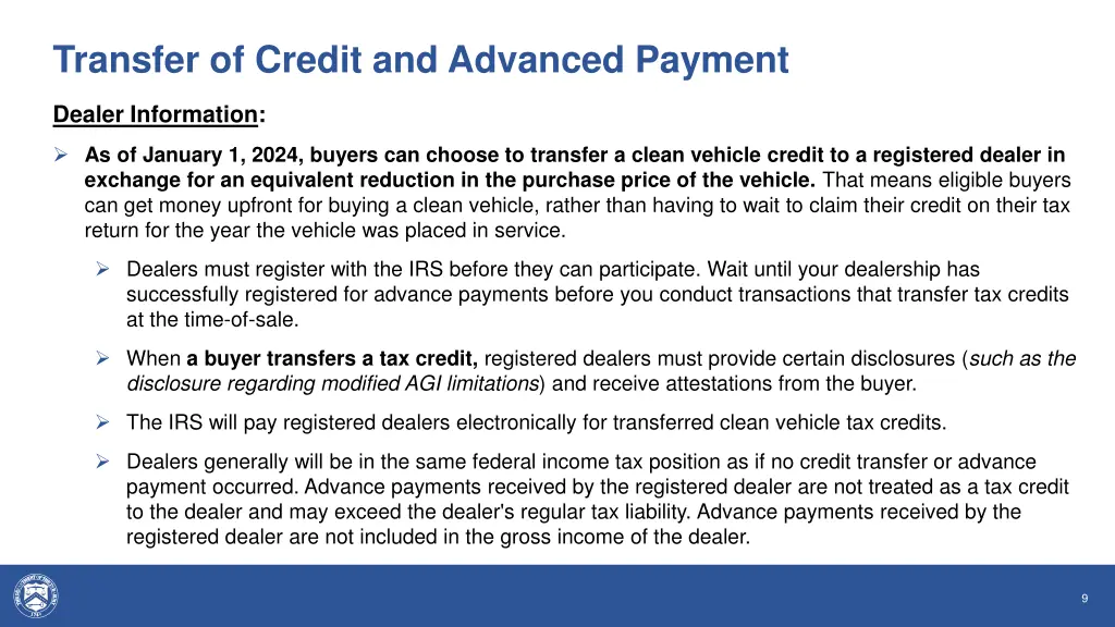 transfer of credit and advanced payment