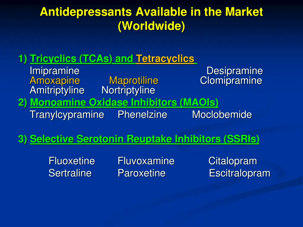 antidepressants available in the market worldwide