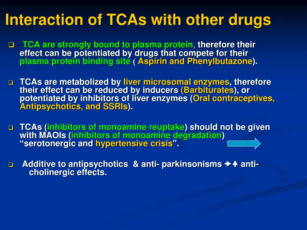 interaction of tcas with other drugs