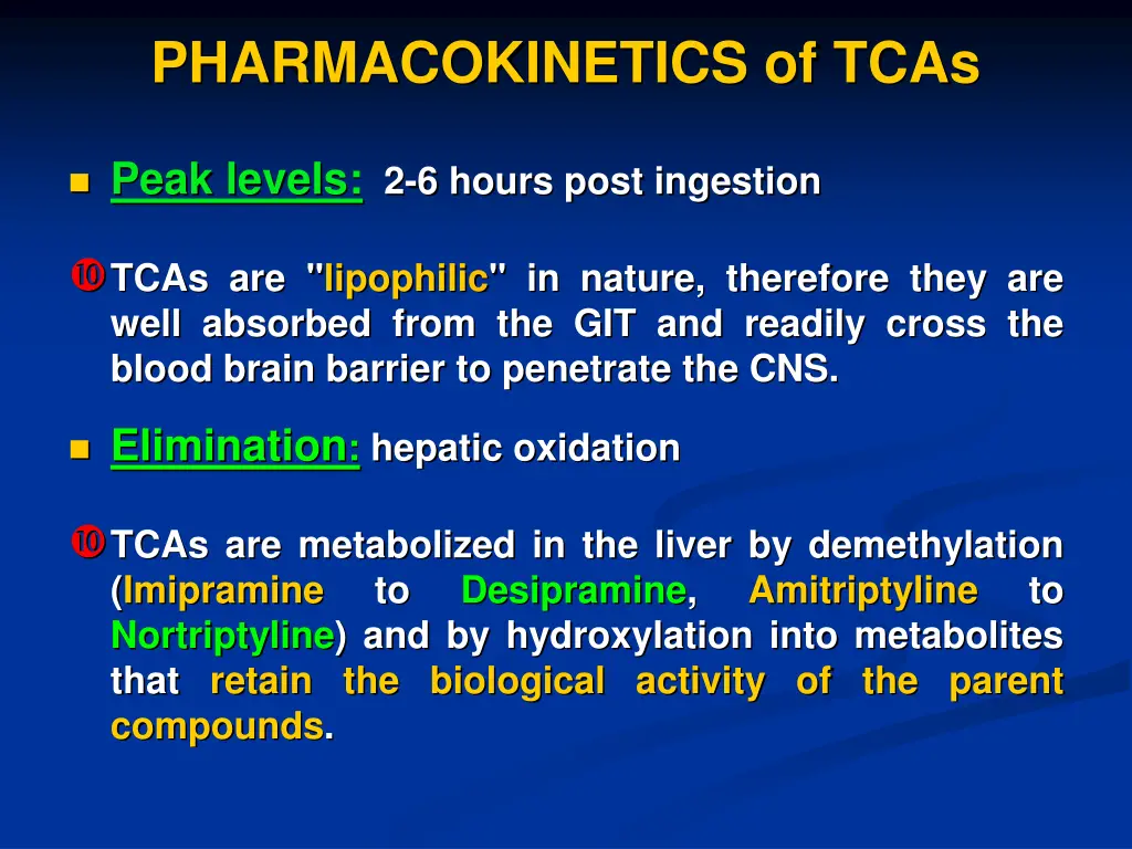 pharmacokinetics of tcas