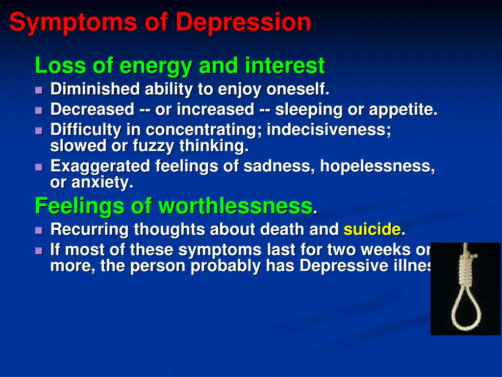 symptoms of depression