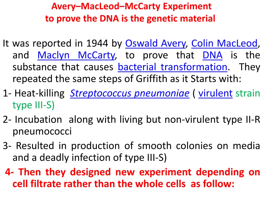 avery macleod mccarty experiment to prove