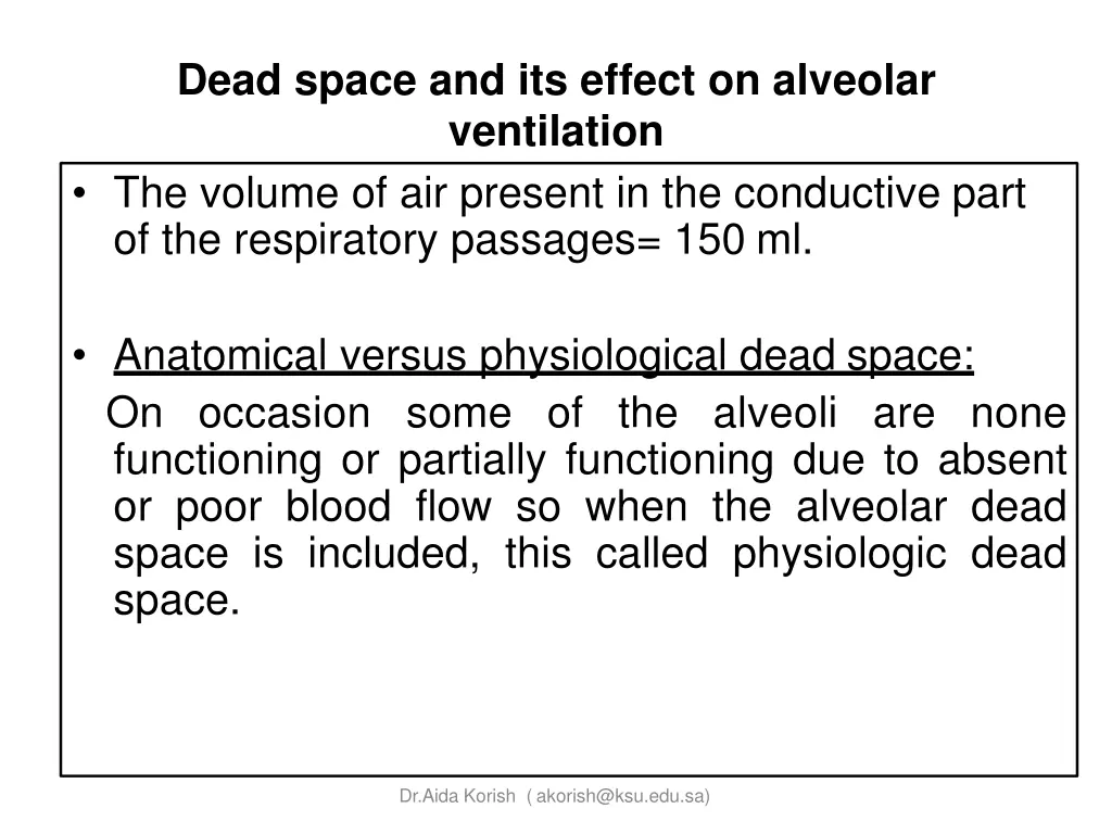 dead space and its effect on alveolar ventilation