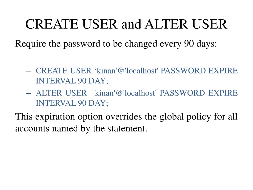 create user and alter user