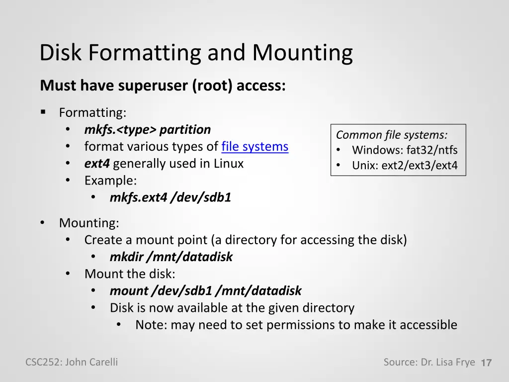 disk formatting and mounting