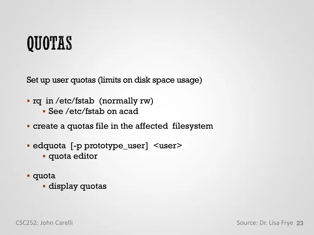 set up user quotas limits on disk space usage
