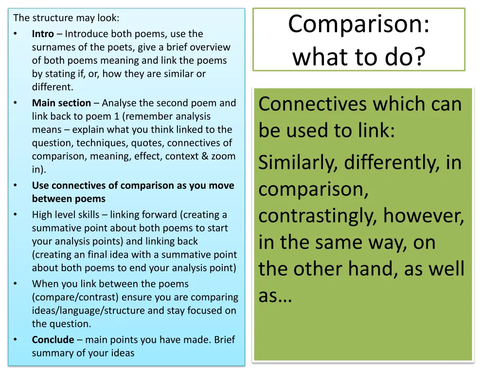 comparison what to do 1