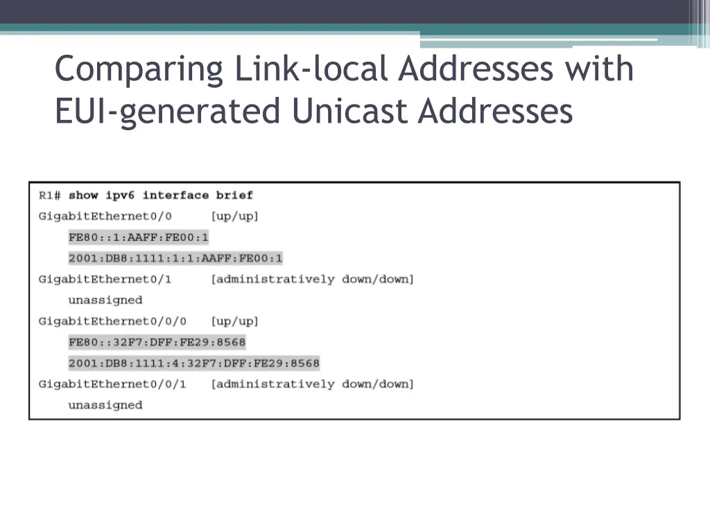 comparing link local addresses with eui generated