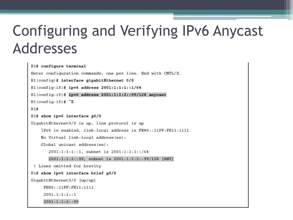 configuring and verifying ipv6 anycast addresses