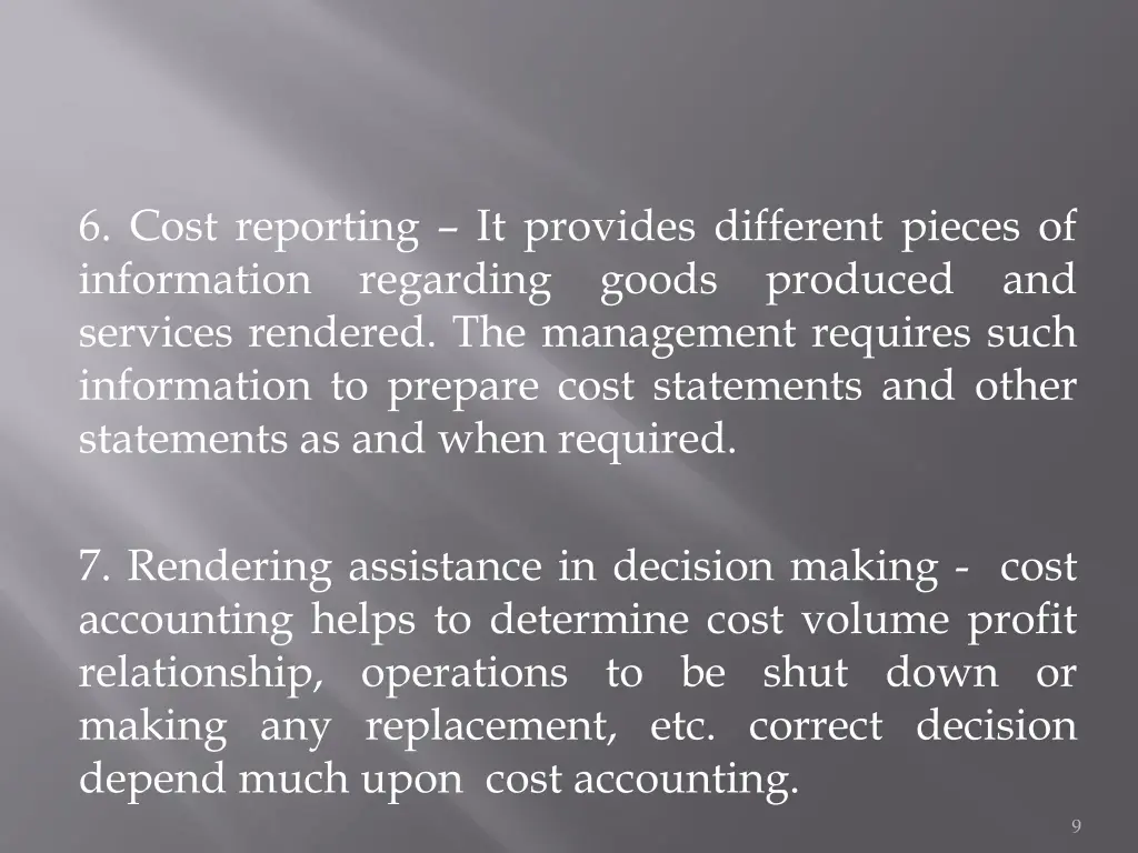 6 cost reporting it provides different pieces