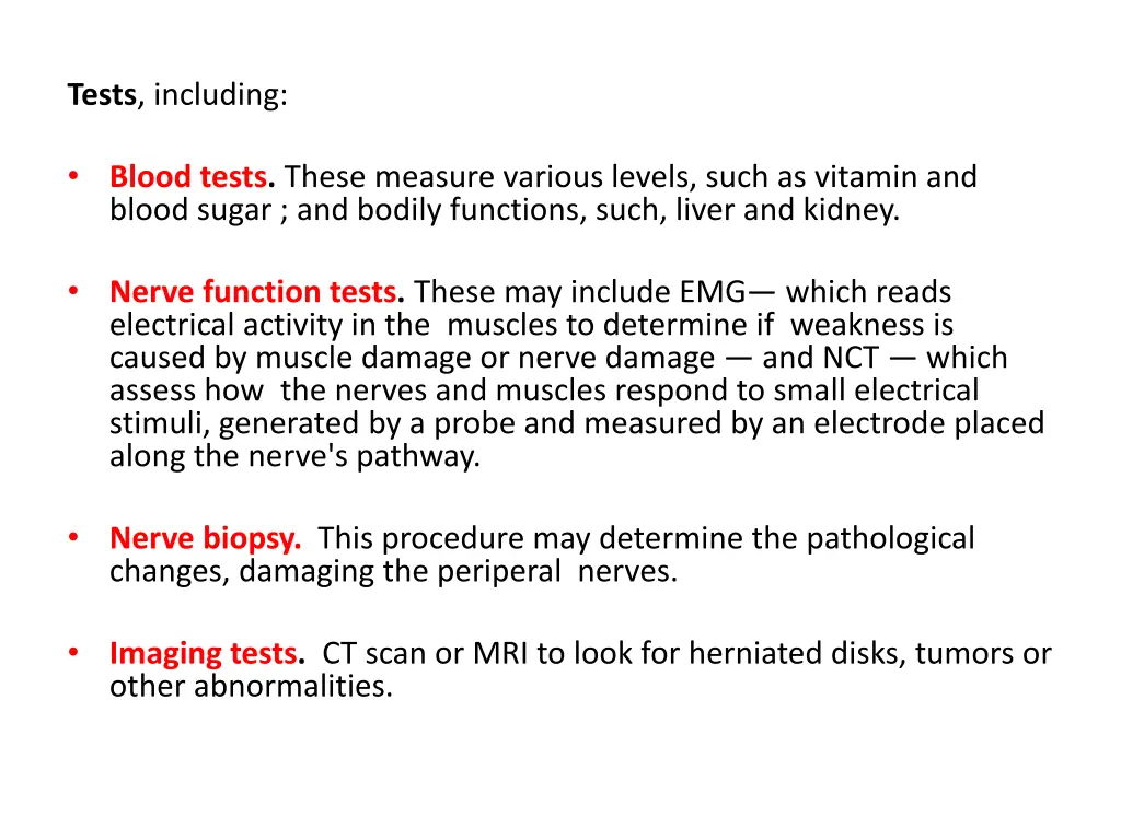 tests including