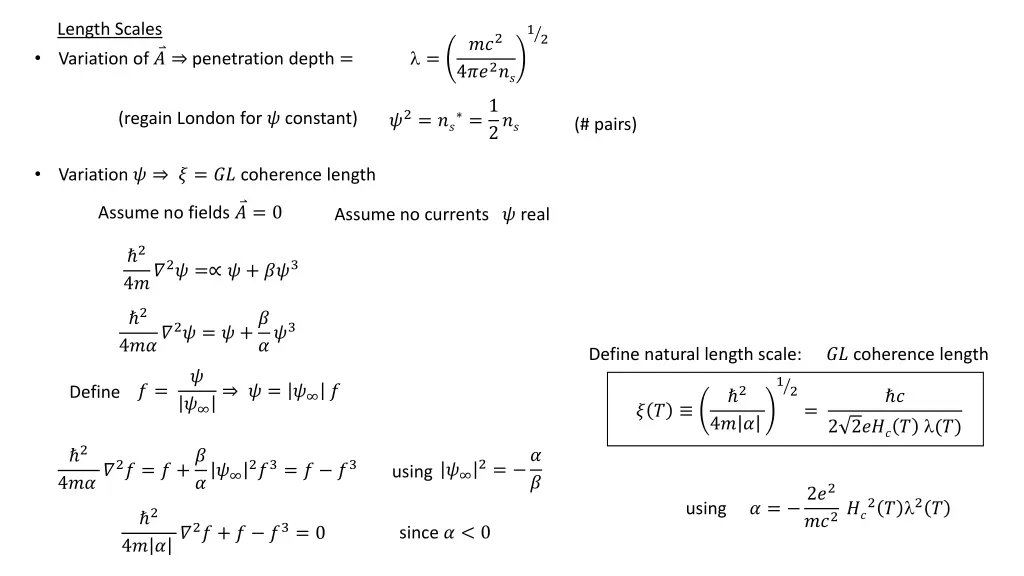 length scales variation of penetration depth