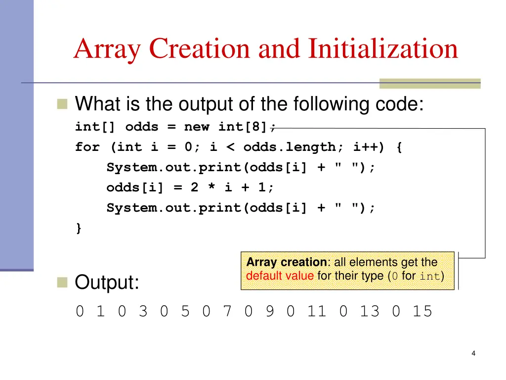 array creation and initialization