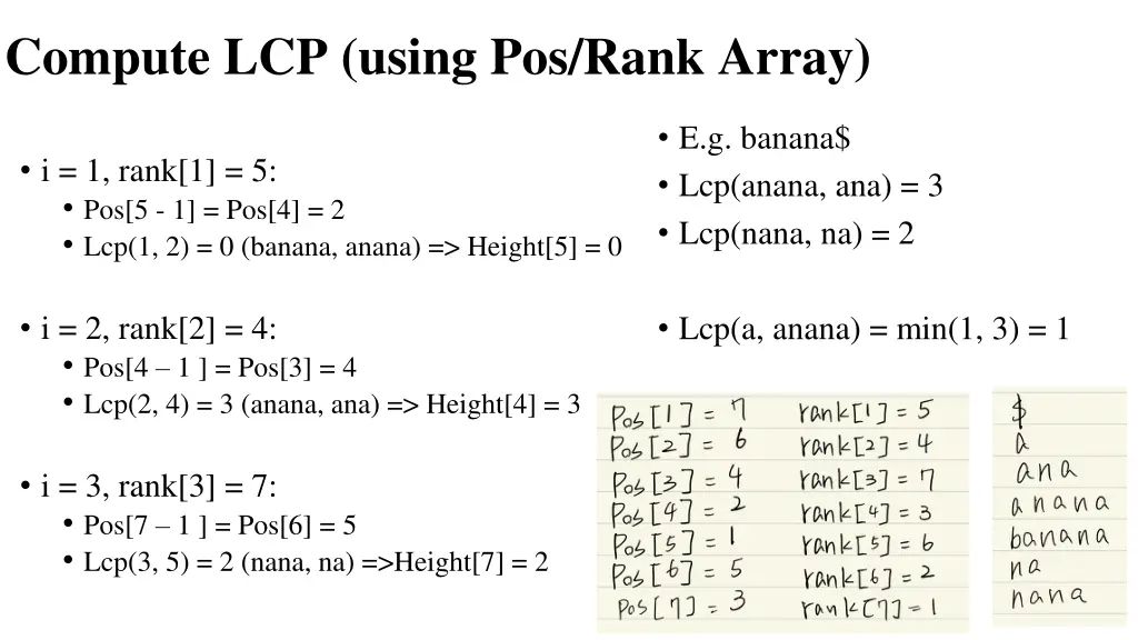 compute lcp using pos rank array