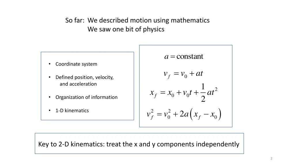 so far we described motion using mathematics