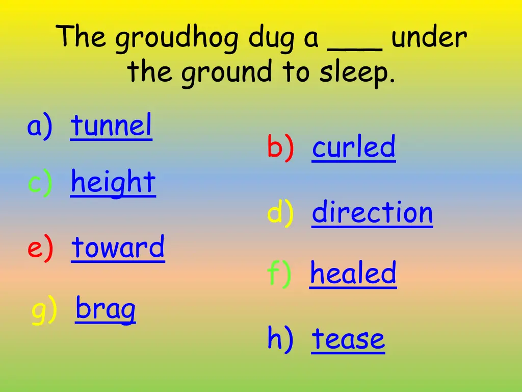 the groudhog dug a under the ground to sleep