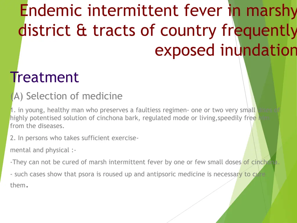 endemic intermittent fever in marshy district
