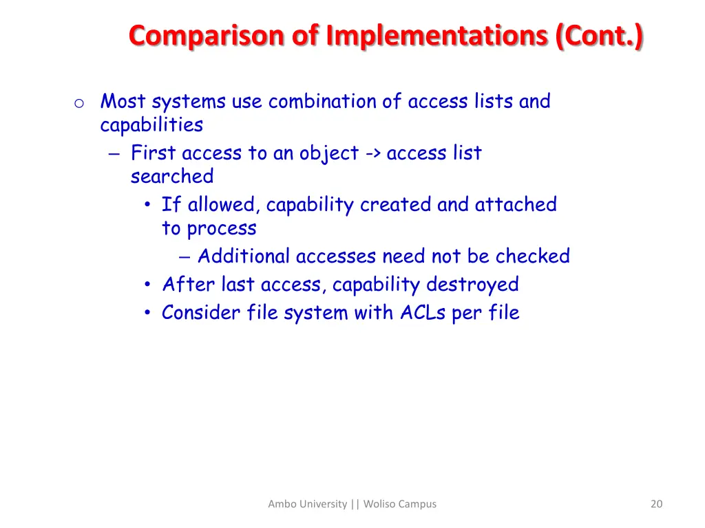 comparison of implementations cont
