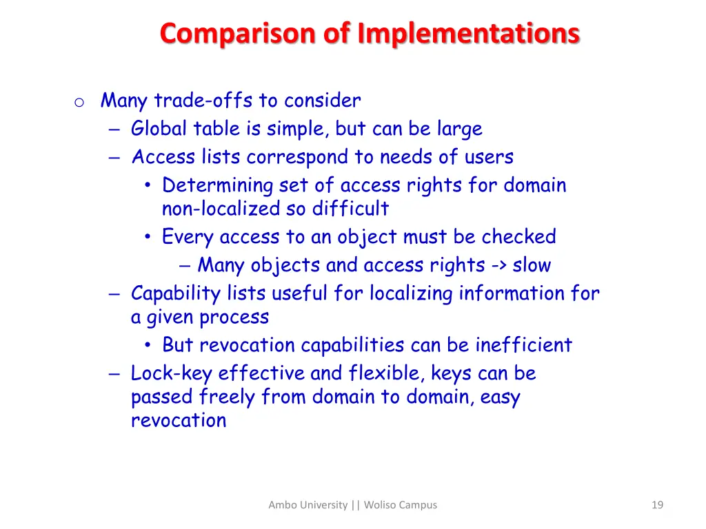 comparison of implementations