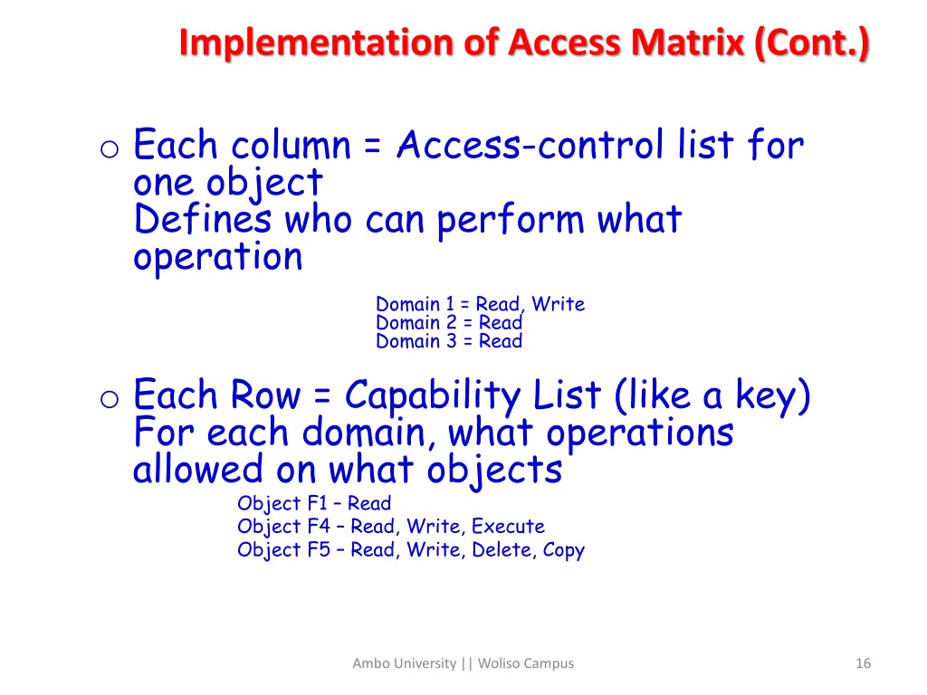 implementation of access matrix cont 1