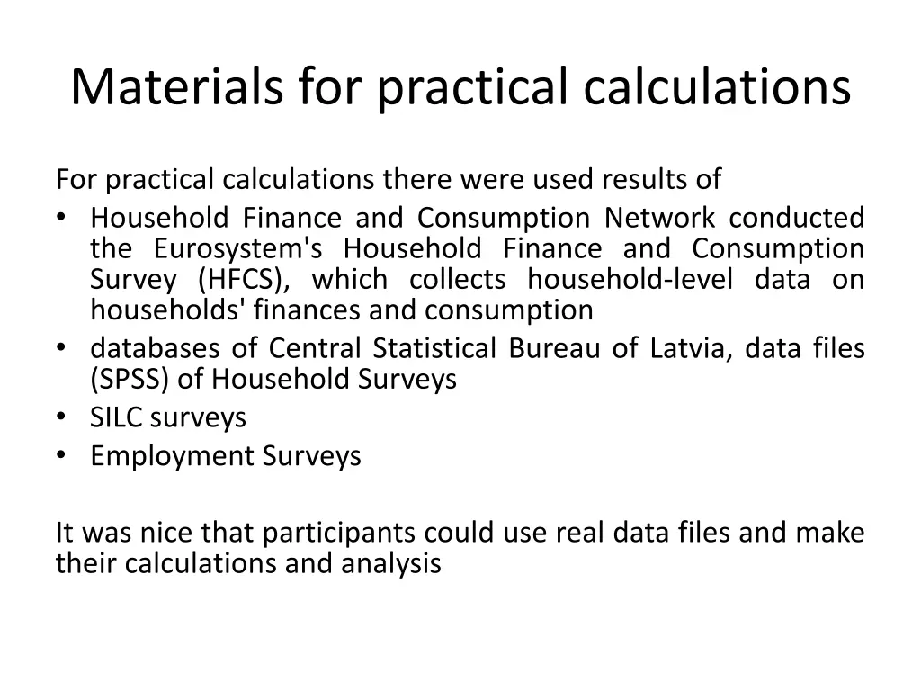 materials for practical calculations