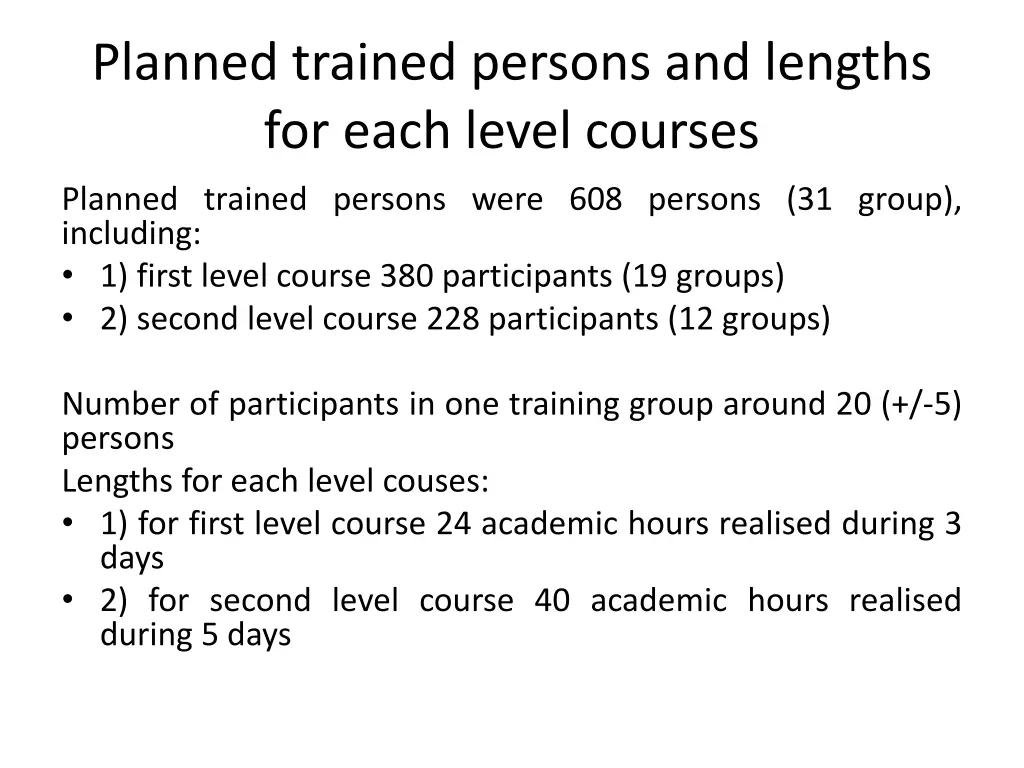 planned trained persons and lengths for each