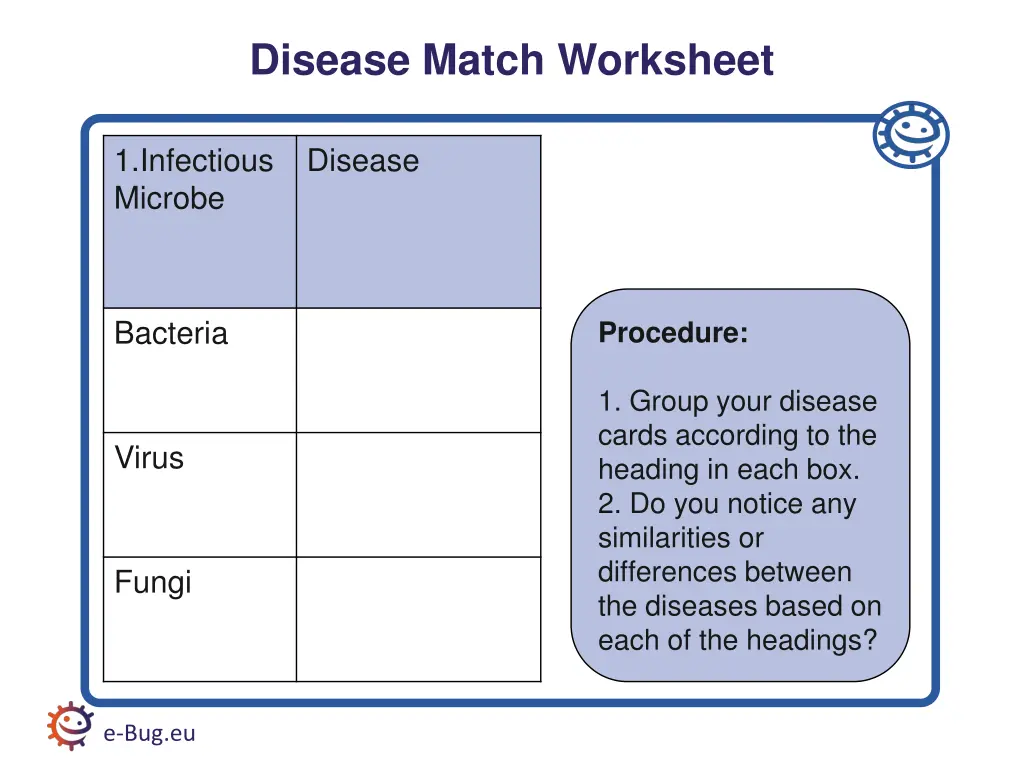 disease match worksheet 3