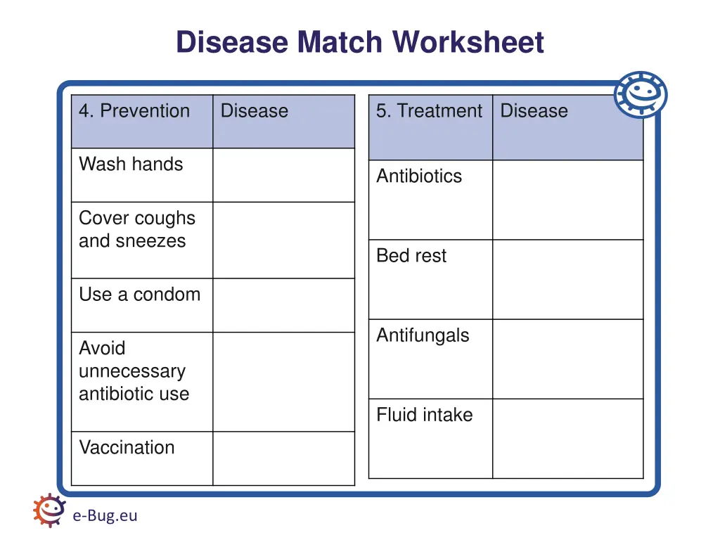 disease match worksheet 5