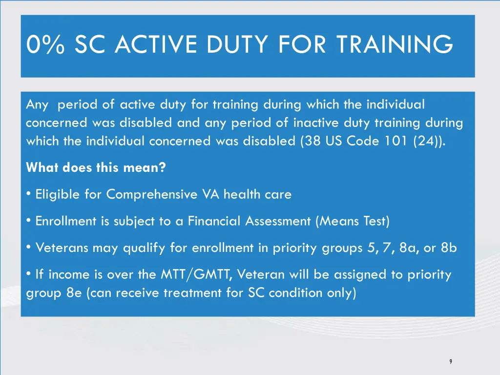 0 sc active duty for training