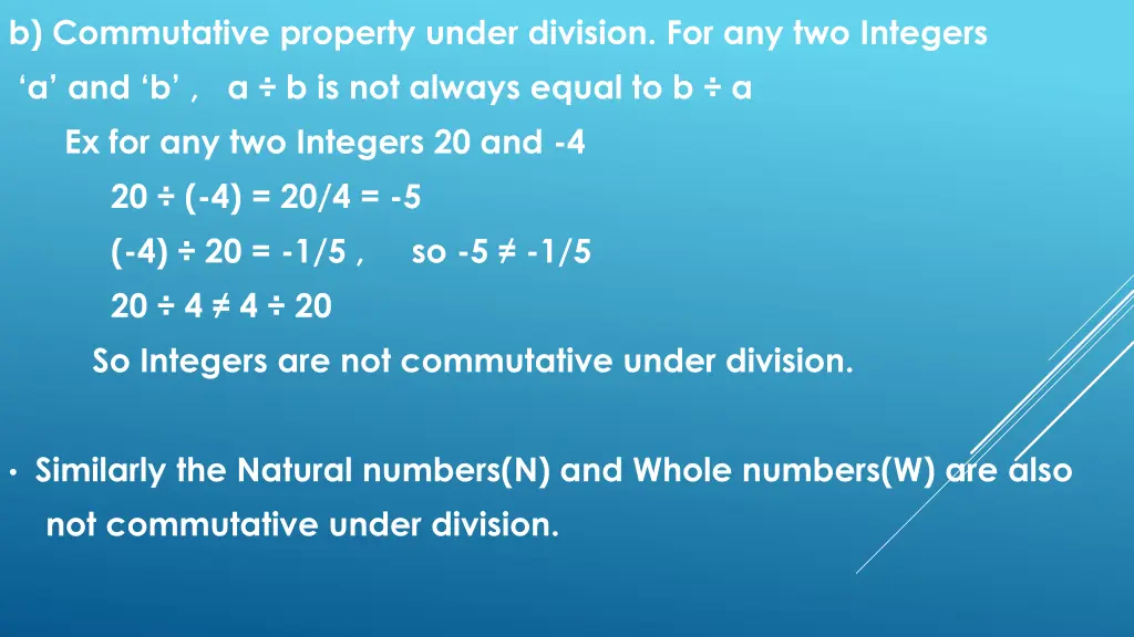 b commutative property under division