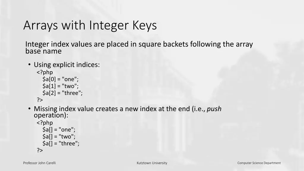 arrays with integer keys