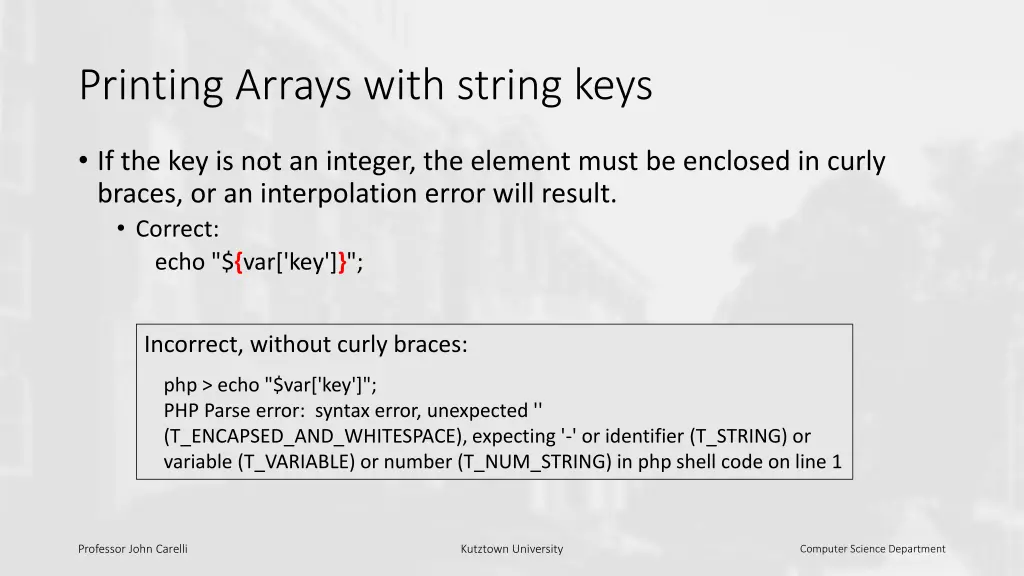 printing arrays with string keys