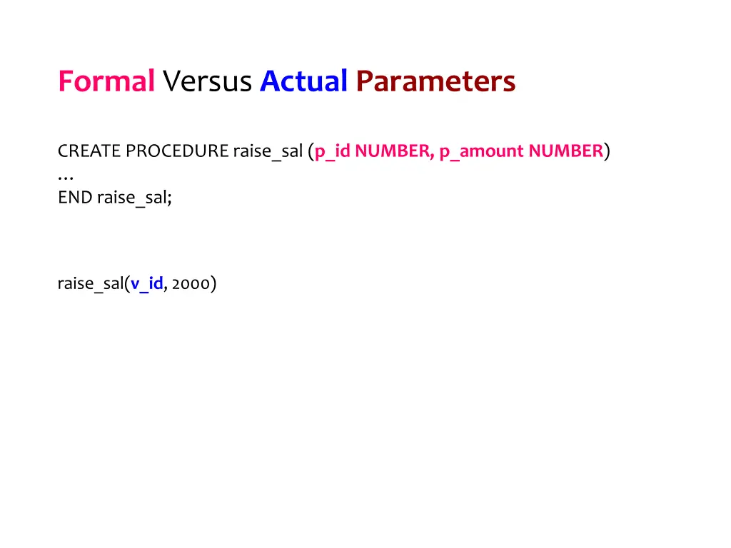 formal versus actual parameters