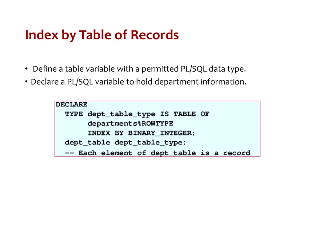 index by table of records