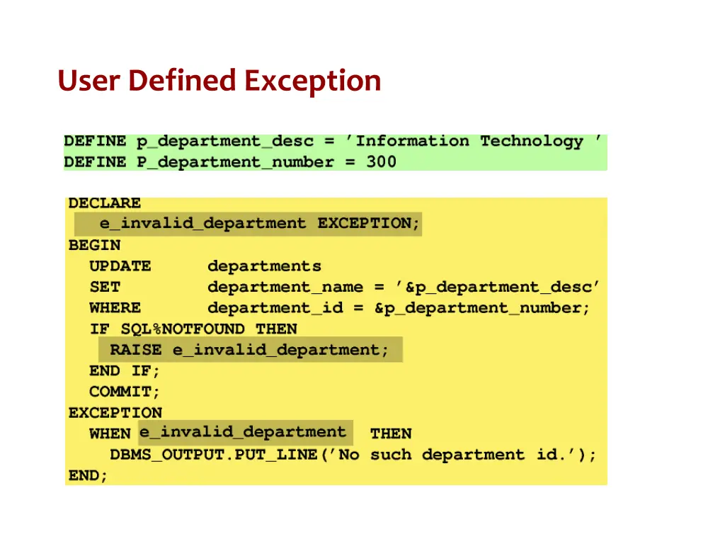 user defined exception