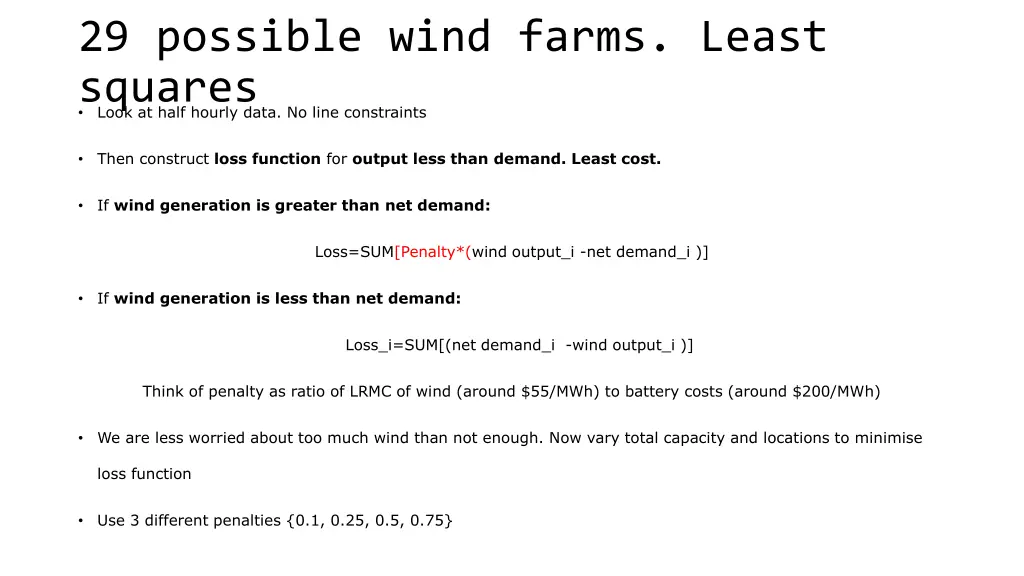 29 possible wind farms least squares look at half