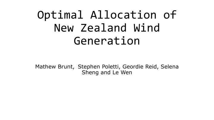 optimal allocation of new zealand wind generation
