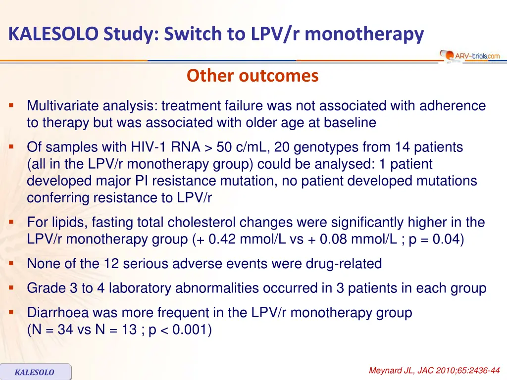 kalesolo study switch to lpv r monotherapy 3
