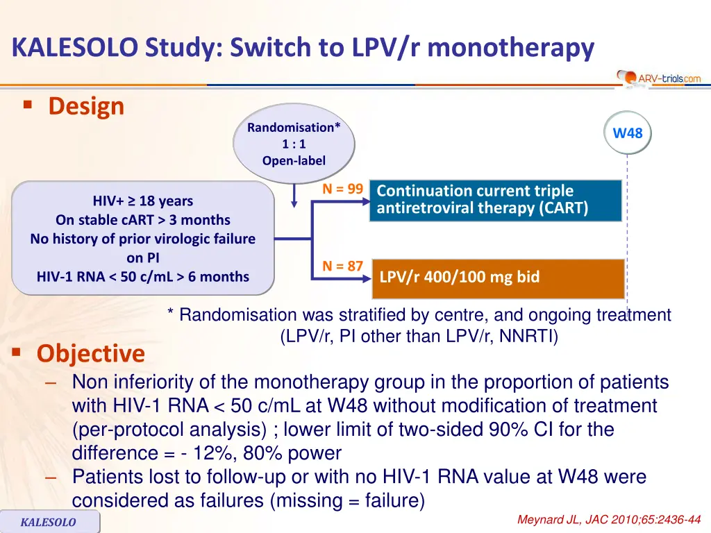 kalesolo study switch to lpv r monotherapy