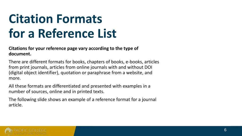citation formats for a reference list
