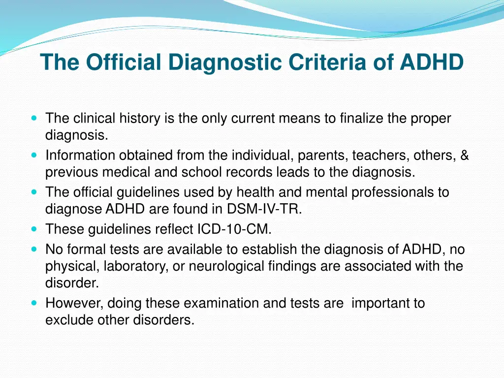 the official diagnostic criteria of adhd
