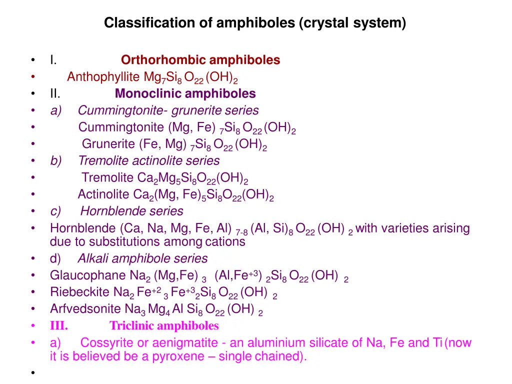 classification of amphiboles crystal system