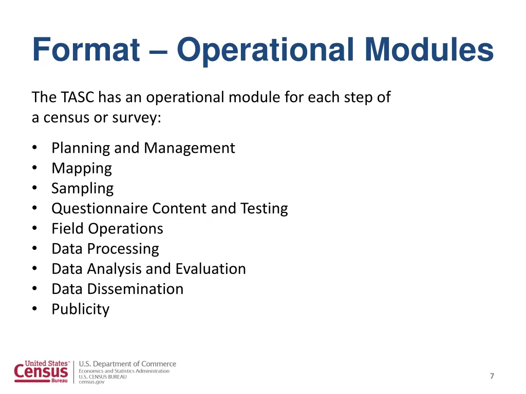 format operational modules
