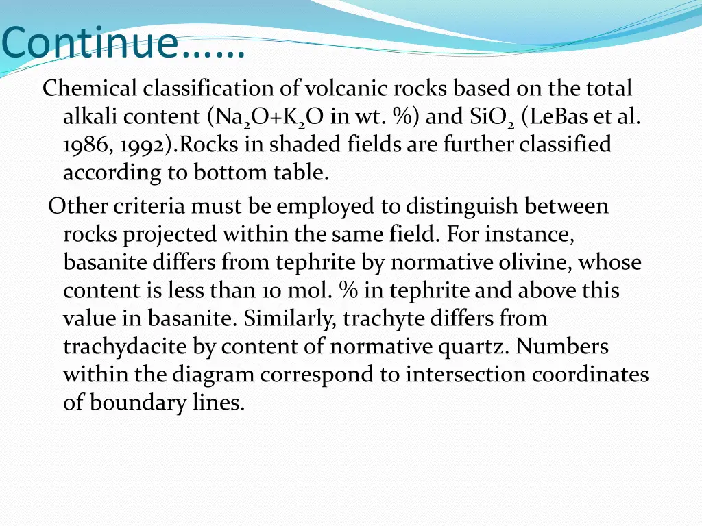 continue chemical classification of volcanic