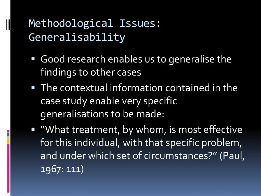 methodological issues generalisability